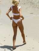 Victoria Silvstedt in White Bikini on a Beach in Mykonos