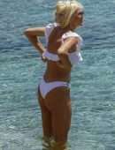 Victoria Silvstedt in White Bikini on a Beach in Mykonos