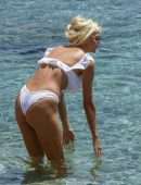 Victoria Silvstedt in White Bikini on a Beach in Mykonos