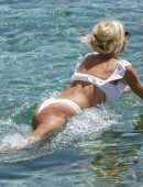 Victoria Silvstedt in White Bikini on a Beach in Mykonos