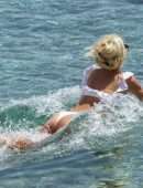 Victoria Silvstedt in White Bikini on a Beach in Mykonos