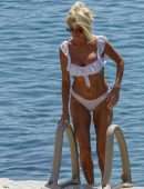 Victoria Silvstedt in White Bikini on a Beach in Mykonos