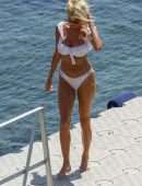 Victoria Silvstedt in White Bikini on a Beach in Mykonos