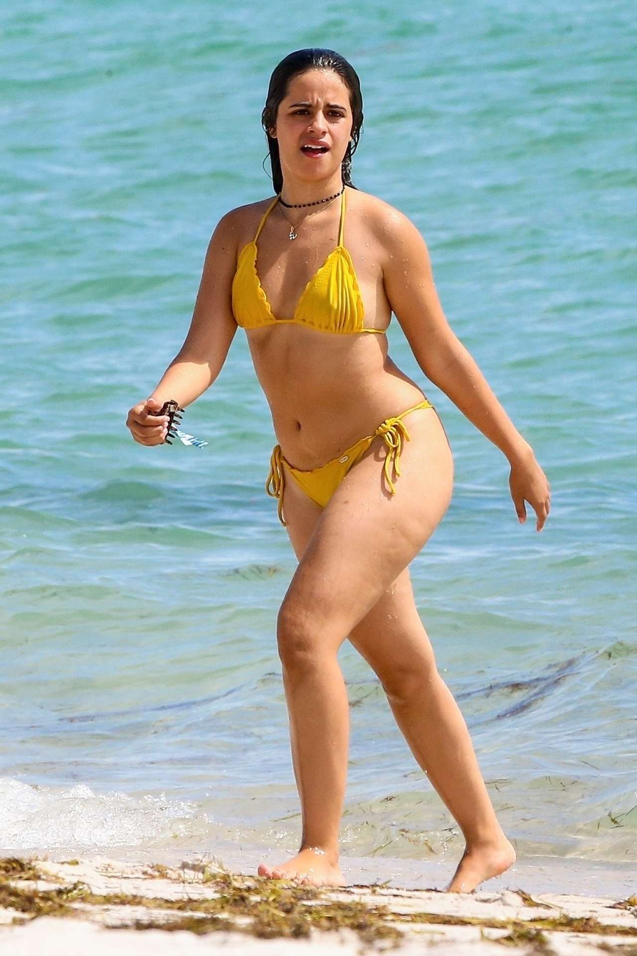 Camila Cabello Booty in Mustard Bikini at a Beach in Miami