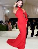 Eiza Gonzalez Gorgeous Leggy in Sexy Red Dress at 2021 Met Gala in New York