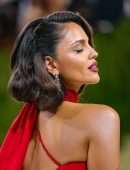 Eiza Gonzalez Gorgeous Leggy in Sexy Red Dress at 2021 Met Gala in New York