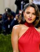 Eiza Gonzalez Gorgeous Leggy in Sexy Red Dress at 2021 Met Gala in New York