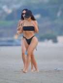 Kim Kardashian Booty in a Black Thong Bikini at the Beach in Malibu