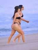 Kim Kardashian Booty in a Black Thong Bikini at the Beach in Malibu