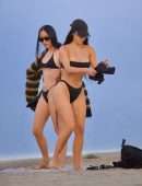 Kim Kardashian Booty in a Black Thong Bikini at the Beach in Malibu
