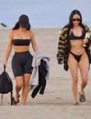 Kim Kardashian Booty in a Black Thong Bikini at the Beach in Malibu
