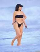 Kim Kardashian Booty in a Black Thong Bikini at the Beach in Malibu