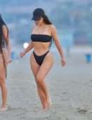 Kim Kardashian Booty in a Black Thong Bikini at the Beach in Malibu