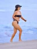 Kim Kardashian Booty in a Black Thong Bikini at the Beach in Malibu