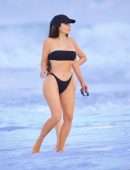 Kim Kardashian Booty in a Black Thong Bikini at the Beach in Malibu