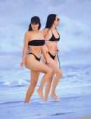 Kim Kardashian Booty in a Black Thong Bikini at the Beach in Malibu