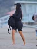 Kim Kardashian Booty in a Black Thong Bikini at the Beach in Malibu