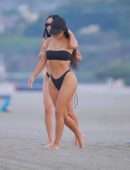 Kim Kardashian Booty in a Black Thong Bikini at the Beach in Malibu