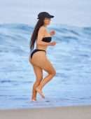 Kim Kardashian Booty in a Black Thong Bikini at the Beach in Malibu