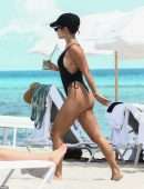 Vanessa Hudgens Booty in Black Swimsuit on a Beach in Miami