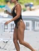 Vanessa Hudgens Booty in Black Swimsuit on a Beach in Miami