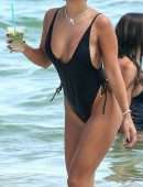 Vanessa Hudgens Booty in Black Swimsuit on a Beach in Miami