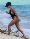 Vanessa Hudgens Booty in a Black Swimsuit on a Beach in Miami