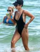 Vanessa Hudgens Booty in a Black Swimsuit on a Beach in Miami