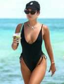Vanessa Hudgens Booty in a Black Swimsuit on a Beach in Miami