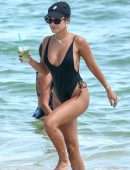 Vanessa Hudgens Booty in a Black Swimsuit on a Beach in Miami