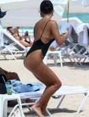 Vanessa Hudgens Booty in a Black Swimsuit on a Beach in Miami
