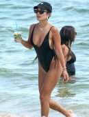 Vanessa Hudgens Booty in a Black Swimsuit on a Beach in Miami