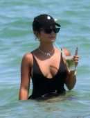 Vanessa Hudgens Booty in a Black Swimsuit on a Beach in Miami