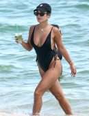 Vanessa Hudgens Booty in a Black Swimsuit on a Beach in Miami