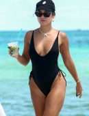 Vanessa Hudgens Booty in a Black Swimsuit on a Beach in Miami
