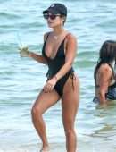 Vanessa Hudgens Booty in a Black Swimsuit on a Beach in Miami