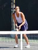April Love Geary Playing a Tennis Game with Friends in Calabasas