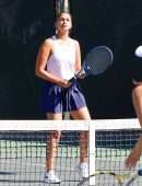 April Love Geary Playing a Tennis Game with Friends in Calabasas