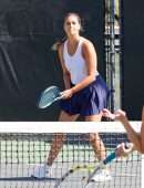 April Love Geary Playing a Tennis Game with Friends in Calabasas