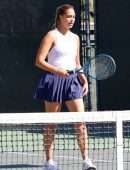 April Love Geary Playing a Tennis Game with Friends in Calabasas