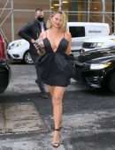 Chrissy Teigen Leggy in a Short Black Dress, Smiling' Out in New York