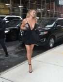 Chrissy Teigen Leggy in a Short Black Dress, Smiling' Out in New York