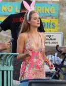 Elle Fanning Upskirt while Riding a Bicycle at Hulu’s TV Series Set in Tybee Island
