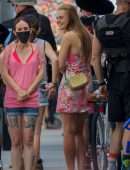 Elle Fanning Upskirt while Riding a Bicycle at Hulu’s TV Series Set in Tybee Island