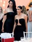 Kim Kardashian Cleavage in a Black Dress at Paris Hilton’s Wedding in Los Angeles