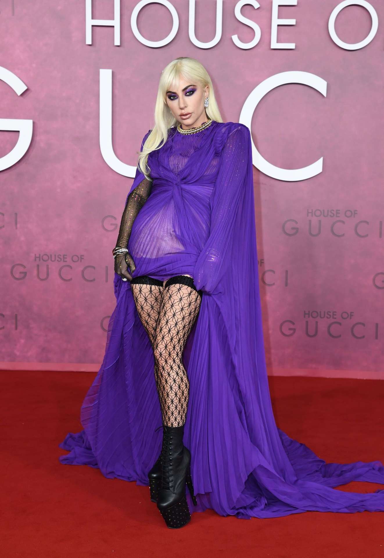 Lady Gaga Leggy and Upskirt at “House of Gucci” Premiere in London