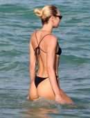 Candice Swanepoel Booty in a Little Black Bikini at the Beach in Miami