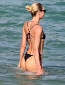 Candice Swanepoel Booty in a Little Black Bikini at the Beach in Miami