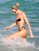 Candice Swanepoel Booty in a Little Black Bikini at the Beach in Miami