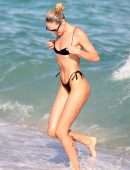 Candice Swanepoel Booty in a Little Black Bikini at the Beach in Miami